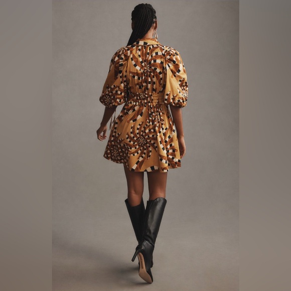 FARM Rio Geometric Mini Dress in Brown and Gold - Picture 2 of 10